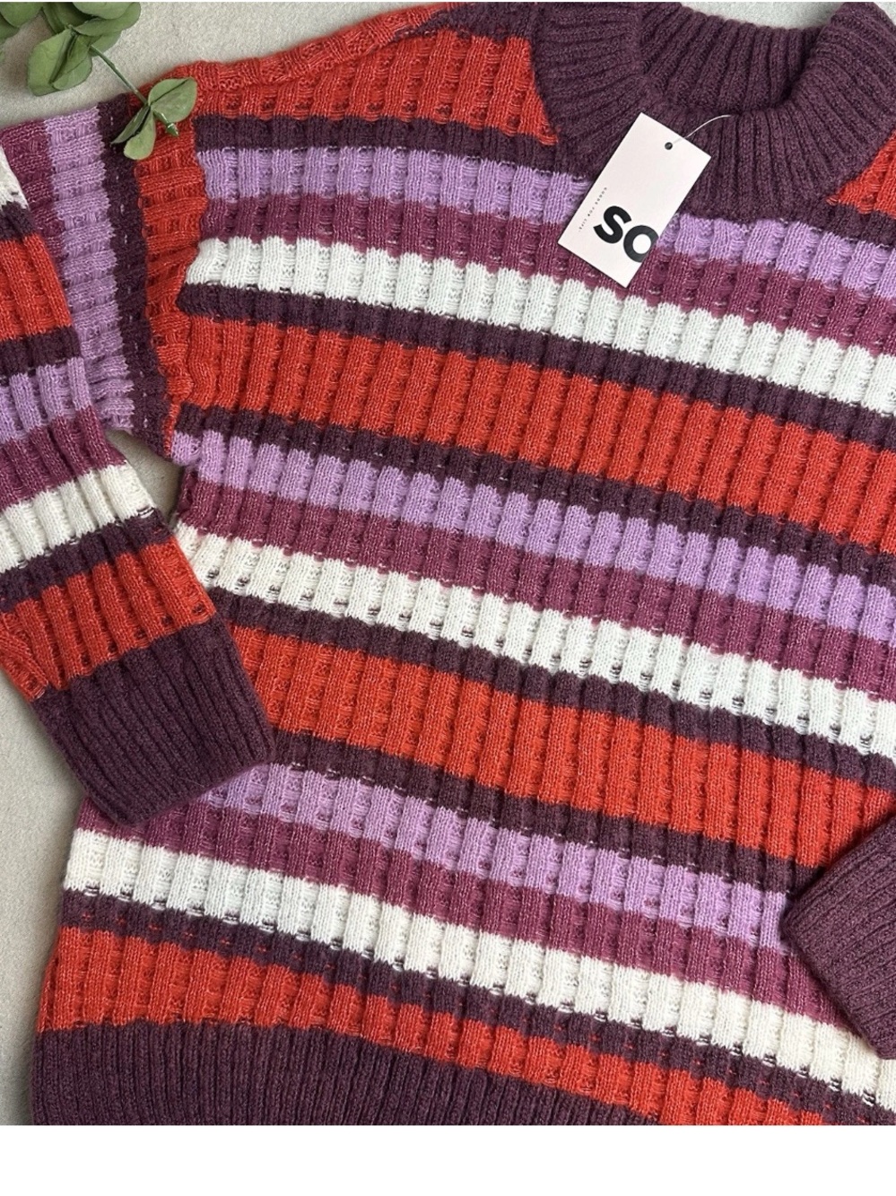 SO Goods For Life Multi Striped Sweater Cozy Ribbed Knit NWT